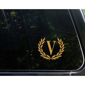 Sweet Tea Decals Letter V (Gold), Small Size, Decorative Monogram - 4-1/2" x 3-/4"- Vinyl Die Cut Decal/Bumper Sticker for Windows, Trucks, Cars, Laptops, Macbooks, Yeti's, Glasses. Mugs, Etc.