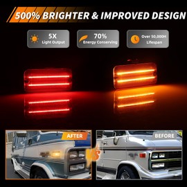 MOTRUM Front + Rear Side Marker Light Compatible with Chevy G10 G20 GMC G1500 G2500 Van 1985-1995, P30 P3500 P20 1985-1996, [DOT] Amber/Red LED Sidemarker Lamp, 4 PCS, Amber Lens + Red Lens