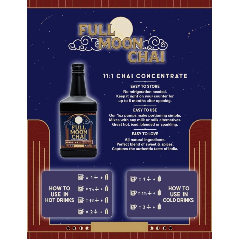 Maya Chai Tea Concentrate, Full Moon, Organic Cane Sugar, 64