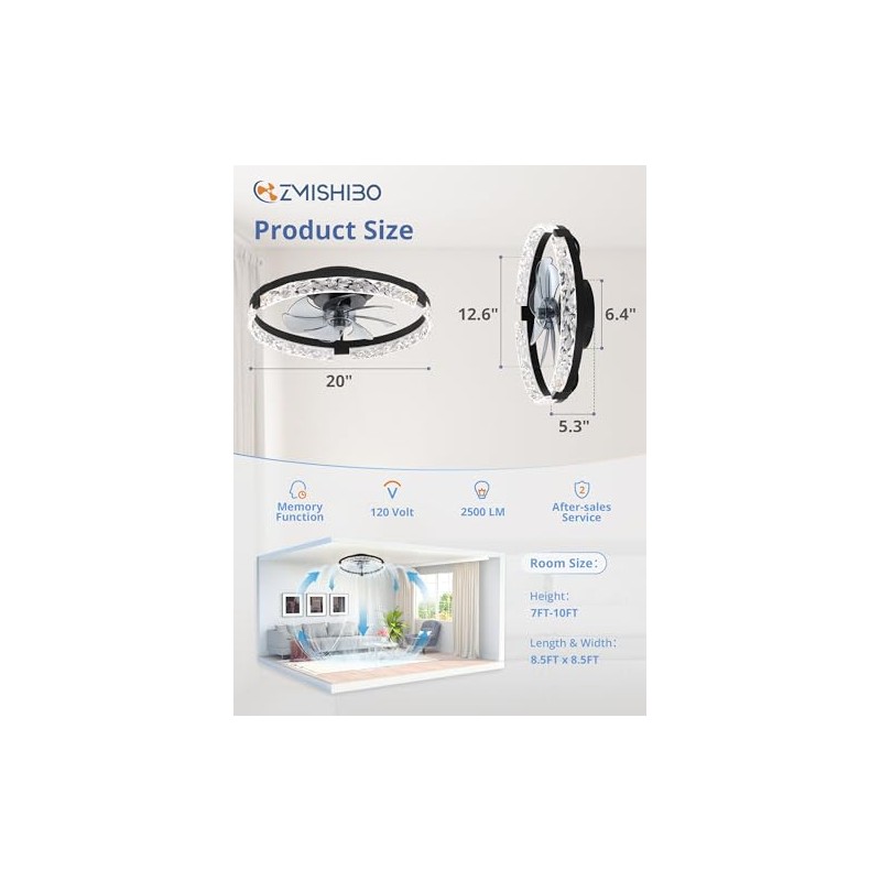 ZMISHIBO 19.7" Ceiling Fans with Lights, Low Profile Ceiling Fan