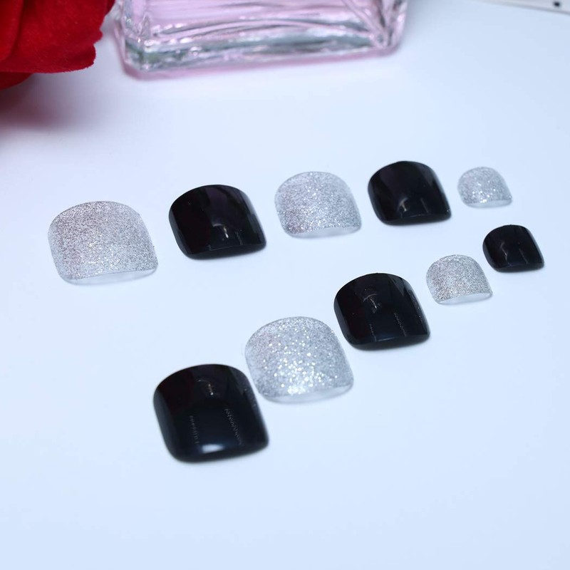 Yienate False Nail for Toes, Chic Exquisite Bride Black Bling