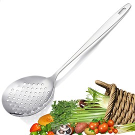 Kerafactum Schaumkelle Frittierkelle Schaumlöffel Lochkelle Abseiher Schaum Löffel zum Frittieren Abtropflöffel Abtropfkelle Edelstahl Kelle Abschäumer Simmer 32 cm Kloßlöffel hochglänzend