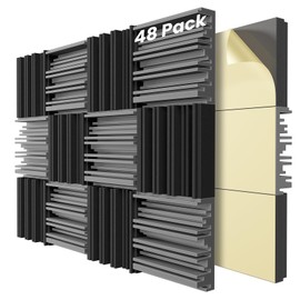 48 Packs Self-Adhesive Sound Proof Foam Panels,12 X 12 X 2 inches Acoustic Foam,High Resilience Sound Proofing Padding for Wall,Sound Absorbing Panels Suitable for Home,Studio,Blackgray