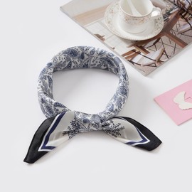 CHUNG Women's Headscarf Satin Bandanas Pattern Fashion Scarves Emulation Silk Handbag Hair Ribbons Handkerchief Suqare 27.5",NavyPaisley