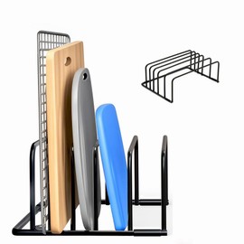 Kitchen Cutting Board Organizer Rack, 5-Slot Storage Holder for Boards, Bakeware, Cookie Sheets (1pc Black)