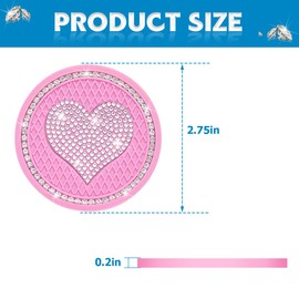 LKAHG 2PCS Bling Car Cup Holder Coaster, Anti-Slip Heart Crystal Rhinestone Auto Cup Holder Coasters, 2.75 Inch Sparkly Vehicle Drink Cup Decor Mat, Universal for RV, SUV, Truck (Pink)