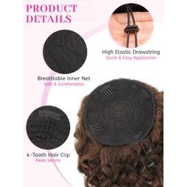 Isaic Ponytail Extension 16 Inch Long Wavy Curly Ponytails Drawstring Ponytail for Black Women Mix Brown with Deep Orange Pony Tails Hair Extensions Synthetic Hairpiece for Daily Use