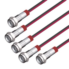Gebildet 5pcs 6mm 3V-4.5V-5V-6V-7.5V-9VDC Energy Saving LED Metal Indicator Light Waterproof Signal Lamp with Wire(White)