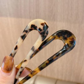 Qiansail 2Pcs French Hair Pins, U-Shape Hairpins Cellulose Acetate Tortoise Shell Hair Fork for Women and Girls (2PCS)