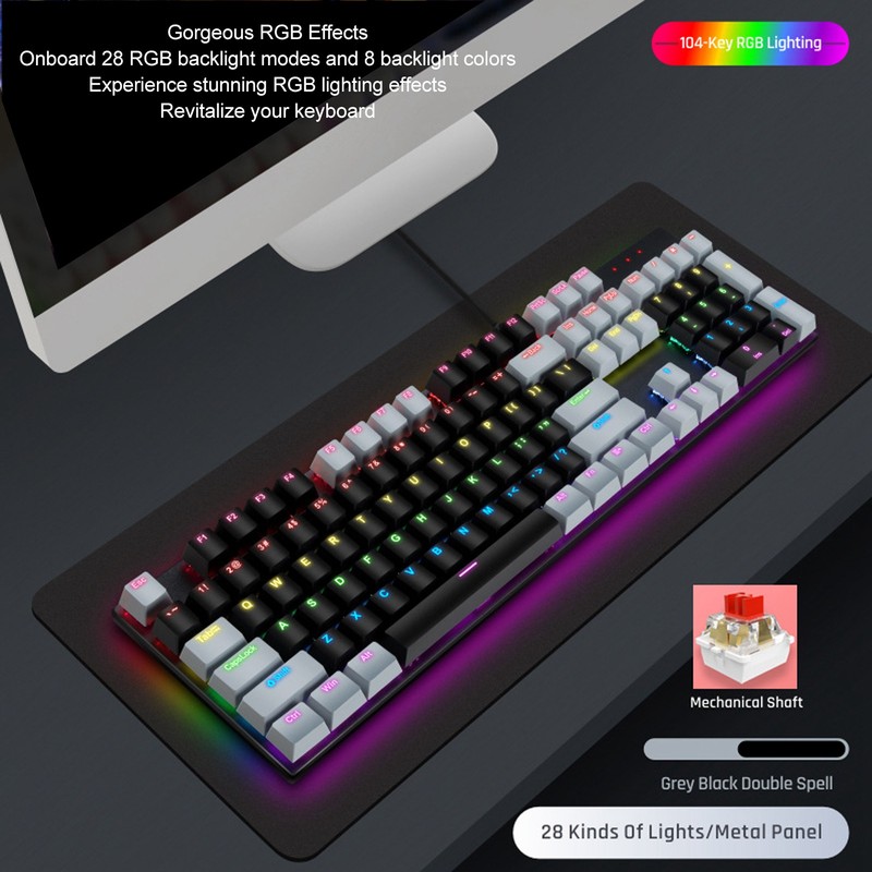 Full Size Mechanical Keyboard 104 Keys USB Wired Gaming Keyboard