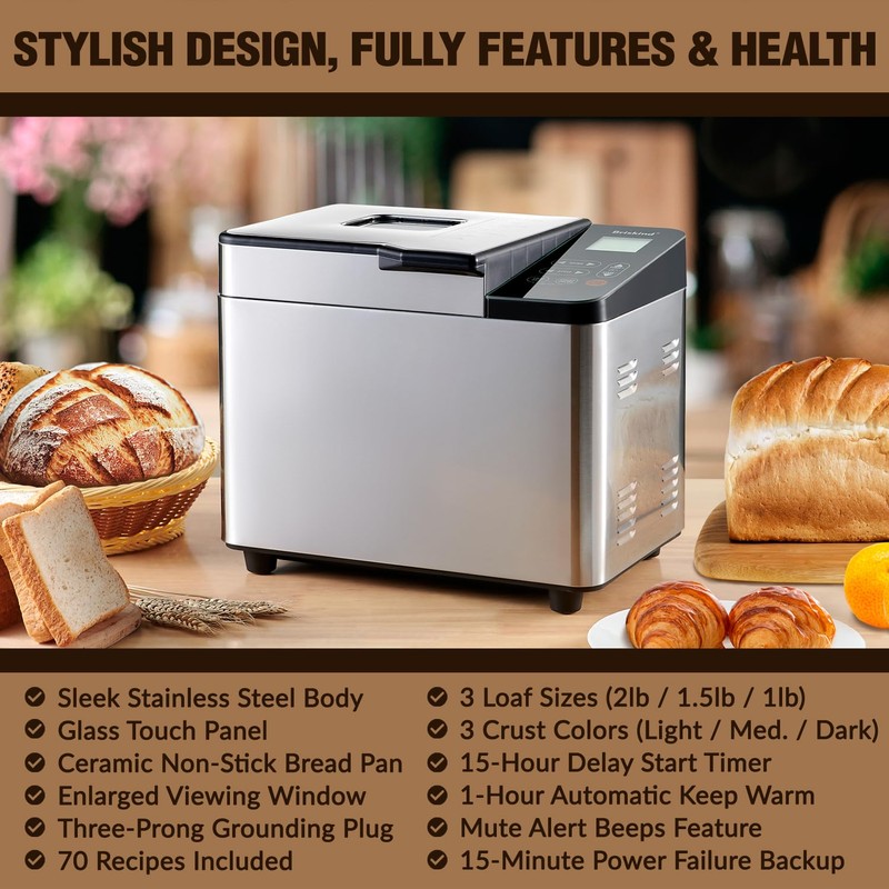 Briskind Bread Maker Machine with Ceramic Nonstick Pan, 19 Menus,