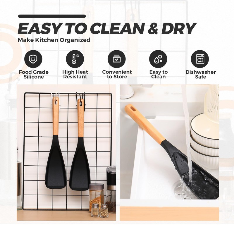 Reallnaive 4 Pcs Cooking Spoons for Nonstick Cookware 12 Inch