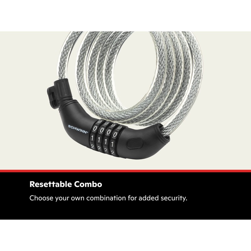 Schwinn Bike Combination Cable Lock, 6 ft x 12 mm,