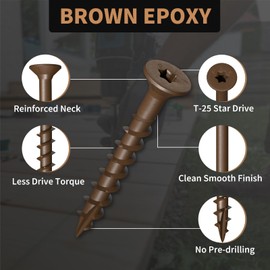 Wood Screws 1-1/2 Inch, FIXLINK Deck Screws #8 x 1-1/2", 150 PCS, Epoxy Coated, T25 Star Bit Above 1500 Hour Salt Spray Coating Outdoor Decking Screws Excellent Rust Resistant for Wood Fence, Brown