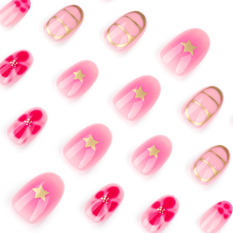 Press On Nails, Floral Little Flower, Short Square Almond Ballet