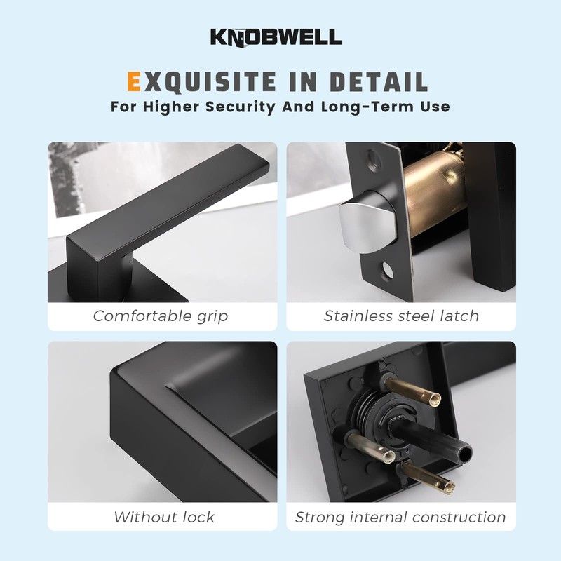 KNOBWELL 6 Pack Door Handles Matte Black Heavy Duty Interior