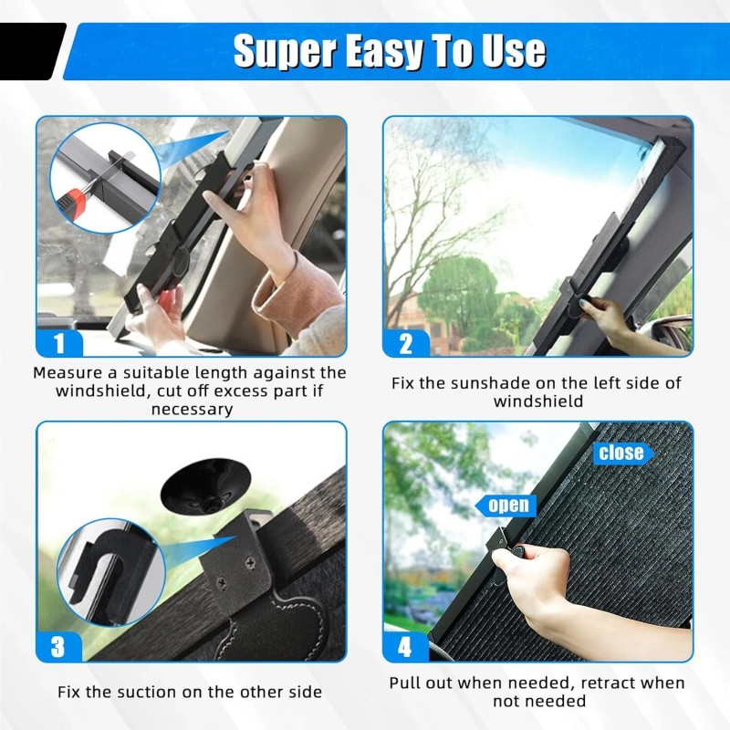 VEHITO 2X Retractable Windshield Sun Shade for Car Auto Sunshade