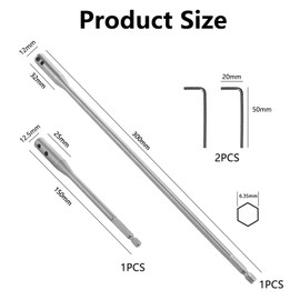 VZU 4 PCS 1/4 Drill Bit Extension Set, 6 and 12 Inches Spade Drill Bit Extension with 2 Key, High-Carbon Steel Spade Bit Set for Wood Turners Furniture Carpentry and Construction