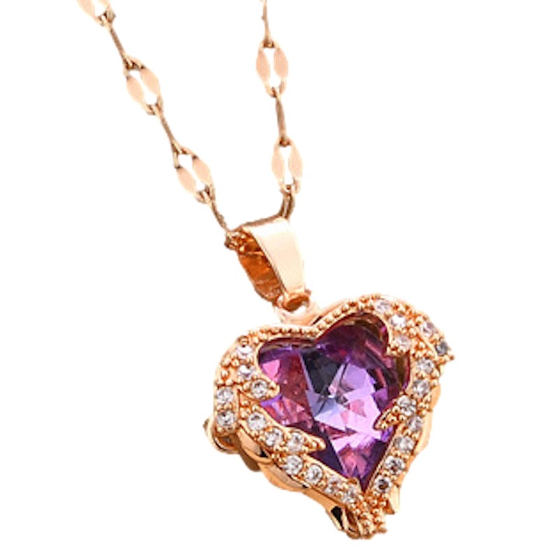 Collar mujer oro rosa corazón elegante dije colgante chapado en