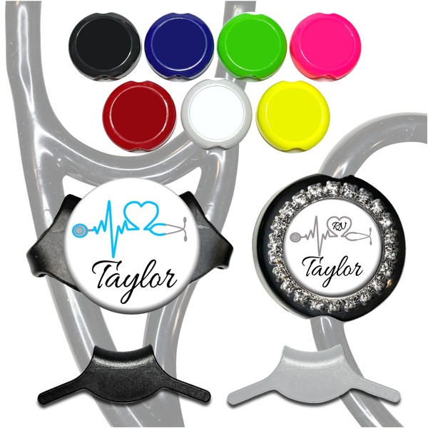 EKG Heart Stethoscope Tag (8 Color Choices) - Adjustable Yoke Steth Id Personalized with Name Monogram Occupation Title - Hospital Nurse Gift