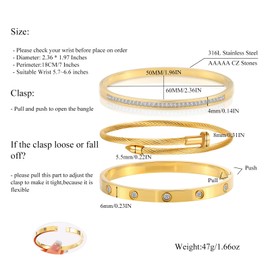 Camhanno Gold Bracelets for Women - Crystal Stackable Bangles with Friendship & Love Theme - Stainless Steel Jewelry, Ideal Birthday Gift (Style 1)