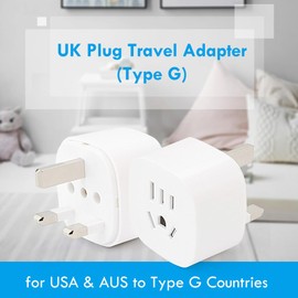 Mini UK Plug Travel Adapter, Type G Adapter, US to UK Plug Adapter Converter, for USA & AUS to Type G Countries, Dubai British Hongkong Malaysia Ireland Singapore Maldives and More (Type G (2 Pack))