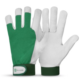 Gardening Gloves for Men & Women, Leather Palm & Breathable Spandex Back, Thorn-Proof Gardening Gloves, Multipurpose Safety Gloves for Mechanics, Warehouse, Driving, Digging, Landscaping (Green, S)