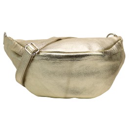 SH Leder Marie G528 Genuine Leather Waist Bag for Women Men Unisex Belt Bag for Festival Travel Bum Bag Medium Crossbody Bag Women Leather Bag 32 x 17 cm (Gold)