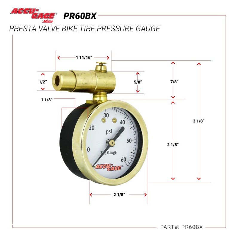 Accu-Gage by Milton Presta Valve Bike Tire Pressure Gauge with