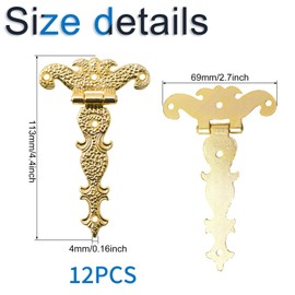 INCREWAY Antique Hinges, 12Pcs Zinc Alloy Cabinet Hinges Decorative Retro Carved Hinge T-Strap Hinge Hinges for Doors Cupboard Jewelry Box, Gold