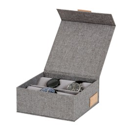 LOVE IT STORE IT Premium Storage Box for Watches - Watch Box Made of Linen, Velvet Inside - Reinforced with Wood - For 6 Watches - Light Grey - 16.5 x 16.5 x 7 cm