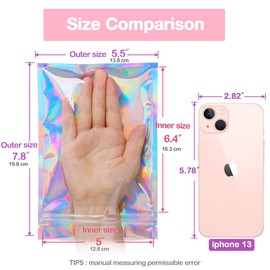 Trunple Smell Proof Bags & Resealable Foil Pouch Bag [100 PCS ] Great for Party Favor Food Storage (Holographic Color, 8 x 5.5 Inch) | Trunple