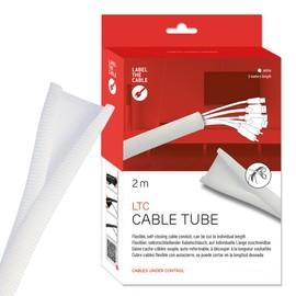 Cable Management Cord Cover, Self-Closing, 2m, White - Cut-to-Size & Flexible Wire Molding, Wire Wrap, Cable Sleeve, Cord Organizer, Cable Raceway, Cord Manager, Cord Keeper - LTC 5120 Cable Tube
