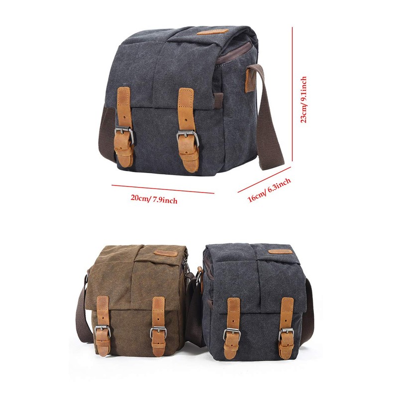 YUHAN Camera Bag, Vintage Canvas Camera Shoulder Bag Waterproof Leather