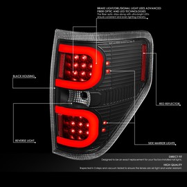 Auto Dynasty Dual RED LED C-Tube Tail Light Brake Lamps Compatible with Ford F150 94-14, Driver and Passenger Side, Black Housing Clear Lens