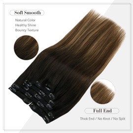 Clip in Hair Extensions Black Ombre Balayage Dark Brown Mix Caramel Clip in Remy Hair Extensions Black Ombre Real Hair Extensions Clip in Human Hair Ombre Silky Soft 14inch 7pcs 120g