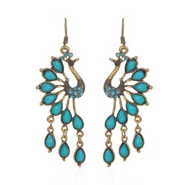 Peasimy Vintage Peacock Dangle Drop Earrings for Women Bohemian Peacock Teardrop Tassel Earrings Sparkling Crystal Phoenix Bird Statement Earrings Jewelry Gift (Lake Blue)