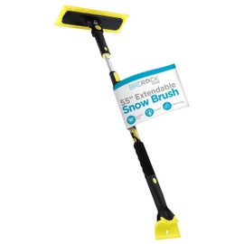 BIRDROCK HOME 55" Extendable Snow Brush & Ice Scraper for Car Windshield - Long Aluminum Grip for Truck, SUV - 14" Foam Head - Safe on Auto & Windows - Wide Frost Remover - Yellow