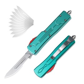 XXOK Utility Knife Cutting box knife All Metal Construction Carbon Stainless Steel Blade with Clip 10PCS #24 Blades Replacement green