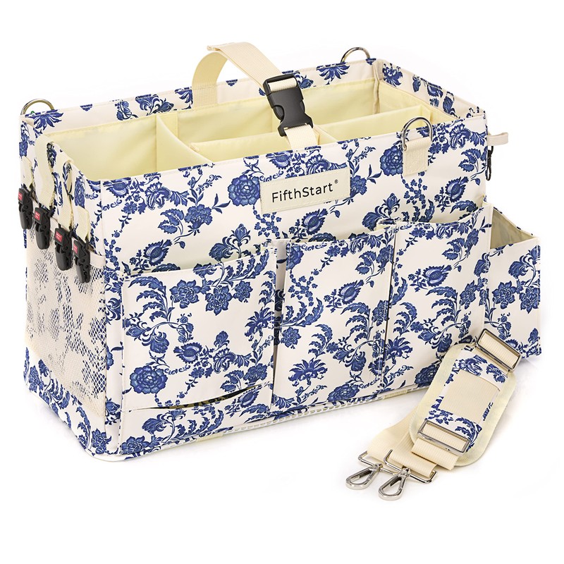 FifthStart Multiuse Large Blue Floral Diaper Caddy with Waist, Shoulder