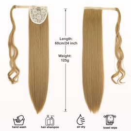 Dcbaboo Ponytail Extension, Ponytail Hairpiece, Braid Extensions, Straight, Long, 60 cm, Wrapped Ponytail Hair Extension, Clip-In Synthetic, Fake Braid Extension, Straight Hair Extension, Dark Blonde