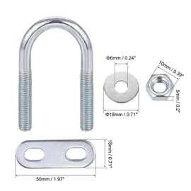 TA-VIGOR 8 sets M6 Round U-Bolts, 20mm Inner Width 50mm Length Steel U-Bolts with Nut, Plate, Washer for Attaching Piping Conduit Cable Tube Brackets Boat Trailer
