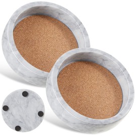 Hoolerry 2 Pieces Marble Wine Bottle Coaster Set Marble Wine Bottle Holder Small Marble Wine Stand with Absorbent Cork for Table Glass Jewelry Key (Black)