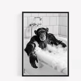 gfc FUNNY BATHROOM monkey taking a bubble bath A4 UNFRAMED PRINT PICTURE wall art Home decor Decorating