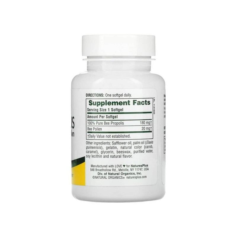 [해외직구] NaturesPlus 네이처스플러스 꿀벌 꽃가루 함유 프로폴리스 60소프트젤 [Nature's Plus]