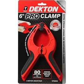 Dekton 6" Pro Clamp with 80mm Jaw Opening, Heavy Duty Rubber Non-Slip Grip, Durable Tough Plastic Construction, Hinged Jaws for Improved Grip on Uneven Surfaces, Ideal for Woodworking & DIY Projects
