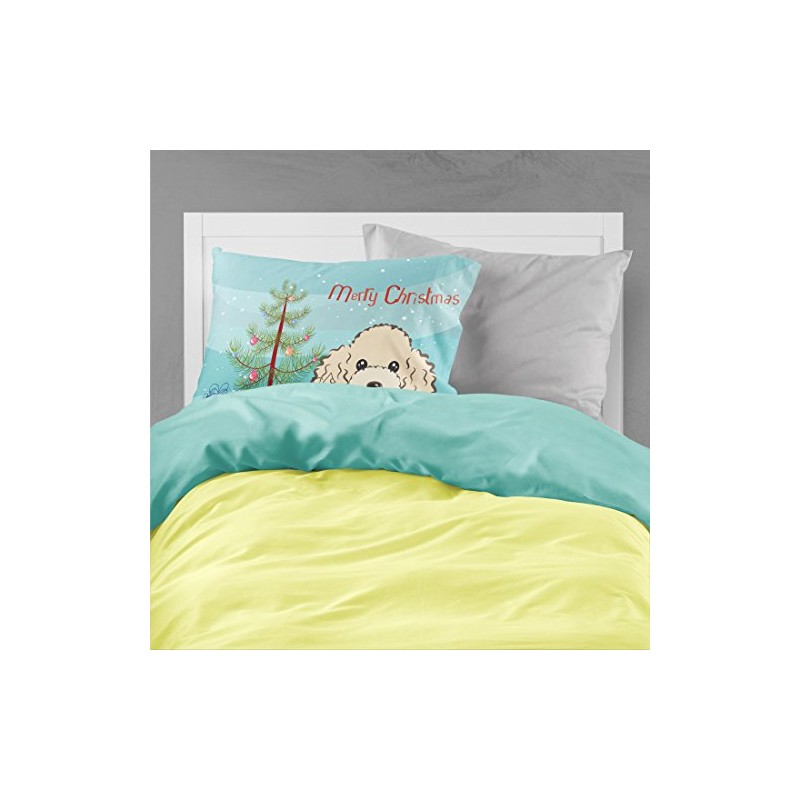 Caroline's Treasures BB1630PILLOWCASE Christmas Tree and Buff Poodle Fabric Standard