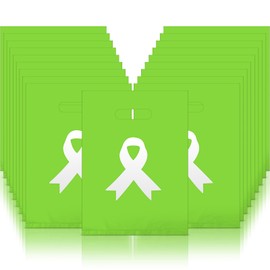 Bulyoou 200 Pcs Mental Health Awareness Party Favor Bags, 9 x 12 Ribbon Plastic Merchandise Store Bags with Handles, Green Goodie Bags Gift Bags Plastic for Retail Shopping Gift Wrapping Party Treat