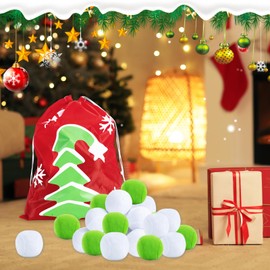 24 Pack Christmas Snow Ball Set Fight Fun 2.8 Inches Plush Snowmen Balls Artificial Fake Ball with 2 Snowflake Bags for Christmas Winter Game Indoor Outdoor