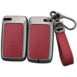 ontto 2 buttons Key Fob Cover Fit for Toyota Camry Crown Majesta Highlander Land Cruiser Prado Kluger for Subaru Forester Smart Alloy Leather Key holder Shell case keyring keychain accessories Red A